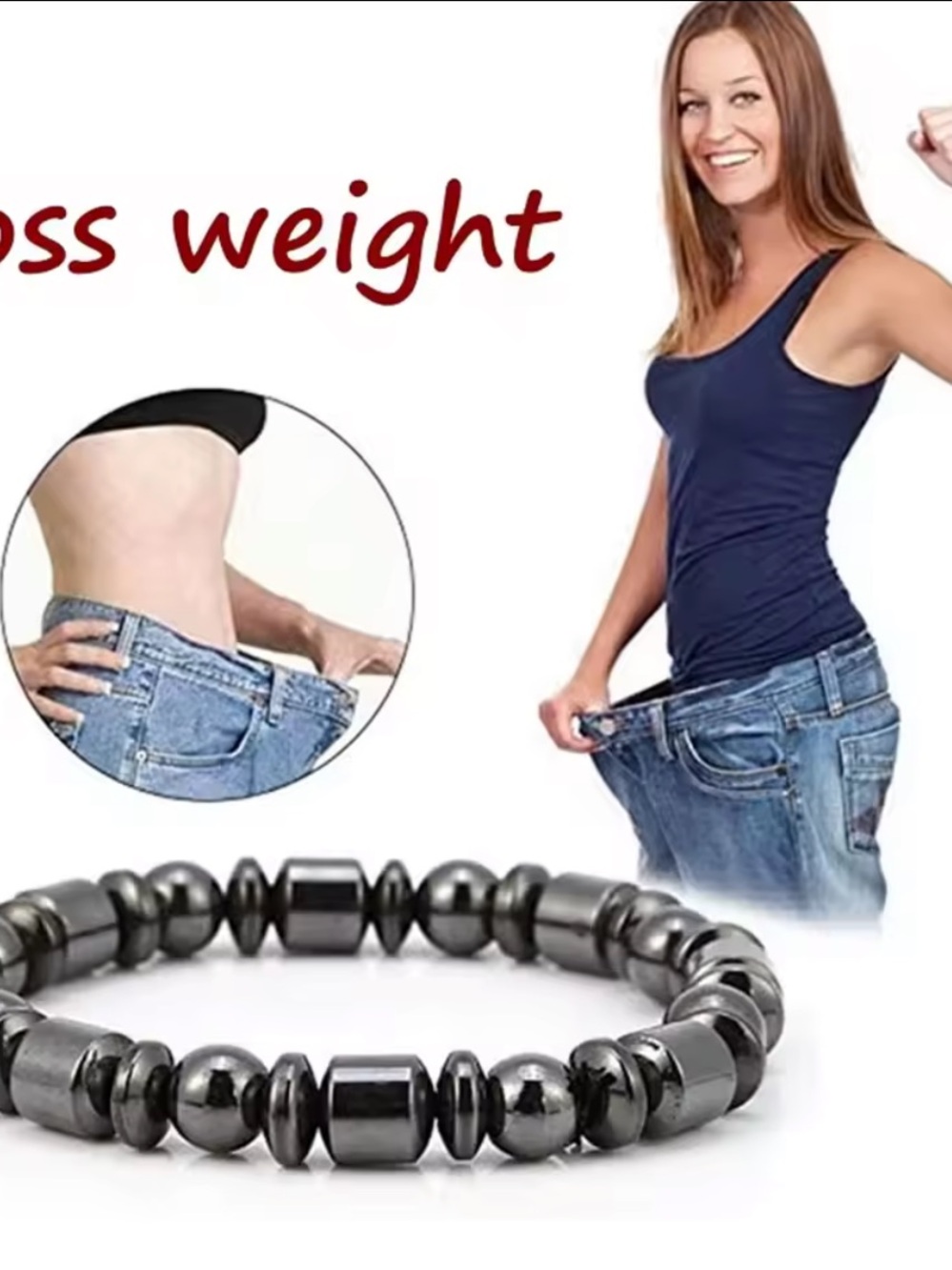 Hematite Bead Stretch Bracelet for Women - Black